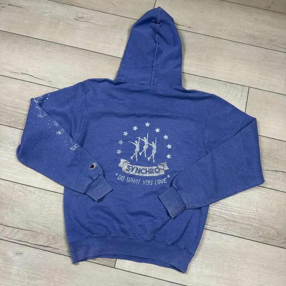 Y2K Champion ‘Stake Like The Champion’ Hoodie Adult Size Small Faded Glitter VTG - Picture 2 of 8